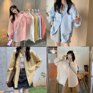 👚Anna👚เสื้อเชิ้ตคอปก Oversize Shirt ทรงหลวม สไตล์เกาหลีเก๋ไก๋ คลาสสิค มาแมทช์ได้หลายลุคW228