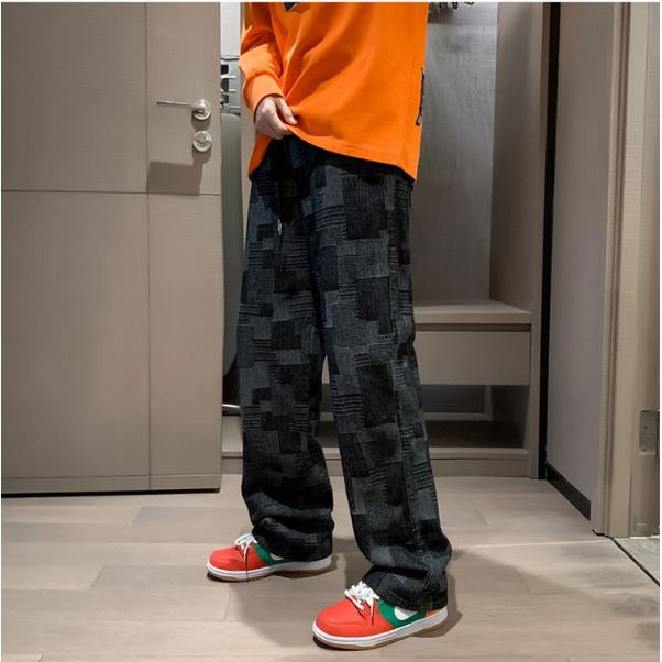 beerbroth-กางเกงยีนส์ผู้ชาย ลายสก๊อต เอวยางยืดมีผูกเชือก ขายาว ในยุโรป หรัฐอเมริกา แฟชั่น ขากระบอก สไตล์เกาหลี - รูปที่ 4