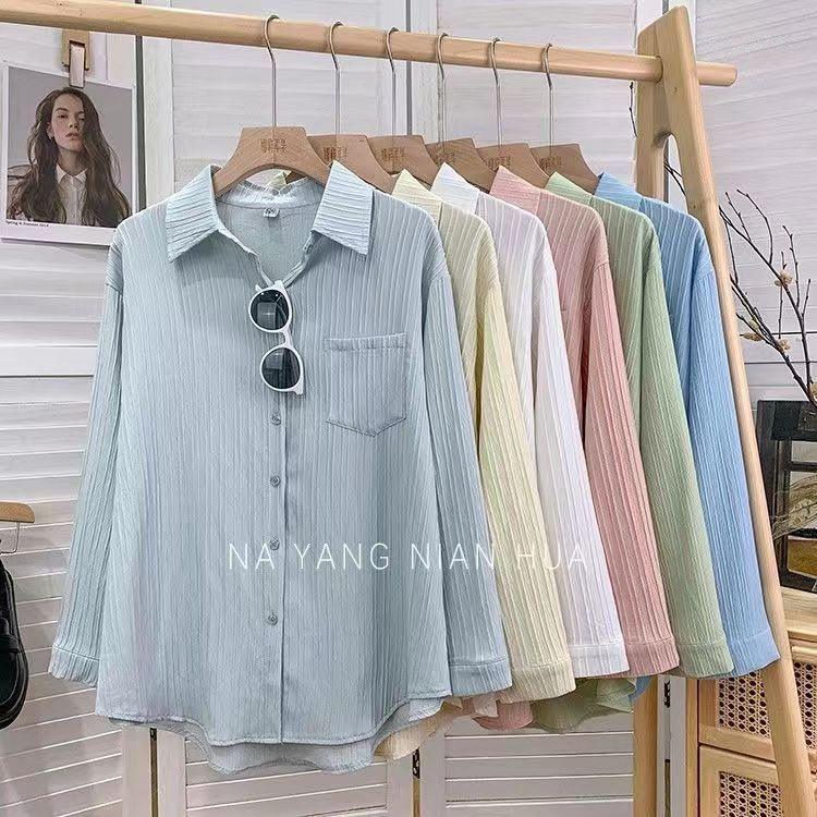 ใหม่ CTB2933 เสื้อเชิ้ตลําลองอัดพลีทผ้าคอตตอนลินิน มี6สี ทรงหลวม ขนาดใหญ่ สไตล์น่ารักๆ free size สํา