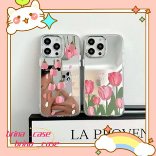 ❤️ส่งของขวัญ❤️ เคสไอโฟน 11 12 13 14 Pro Max พื้นผิวกระจก ดอกไม้ สาวน่ารักหัวใจ ฤดูร้อน Case for iPhone ป้องกันการตก