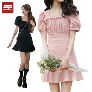 ชุดเดรสแขนพัฟ เดรสคอเหลี่ยม แขนตุ๊กตา ชุดกระโปรงสั้น สไตล์ฝรั่งเศส Mini Dress