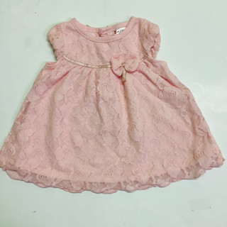 ชุดกระโปรงผ้าลูกไม้ยืดสีชมพู Size 3-6M