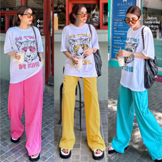 Yunaka ชุดเซ็ต 2 ชิ้น เซทเสื้อคอกลมแขนสั้น อก 40-44” Colorfull Set กางเกงขายาว ทรงกระบอก เอวยางยืด เอว 22-34”