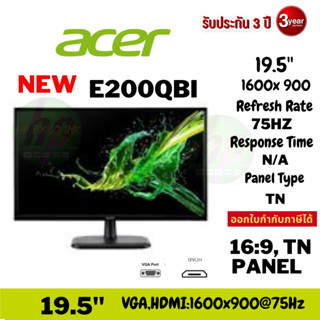 [E200QBI] Monitor 19.5” ACER EH200Qbi (TN, VGA, HDMI) Hz 16:9 5ms 200nits (1600x900/75Hz) (H.cable x1)