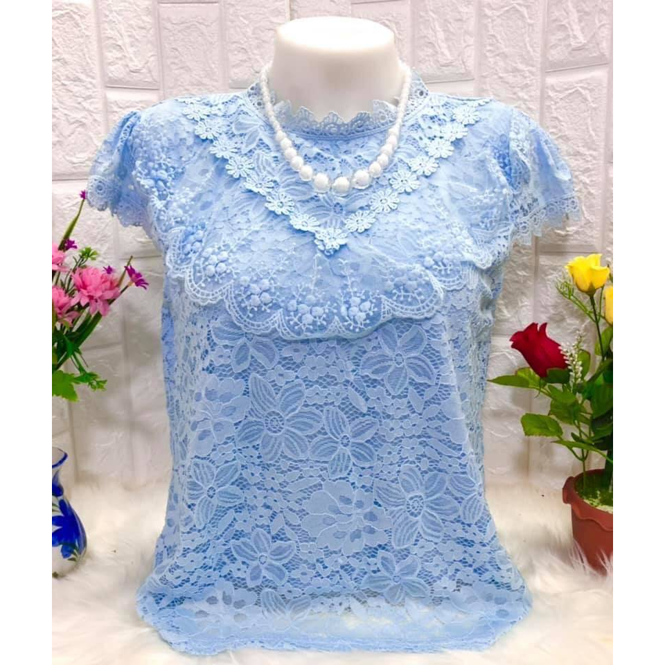 เสื้อลูกไม้ผ้าลื่น ทรงสวย รอบอก36-44 นิ้ว