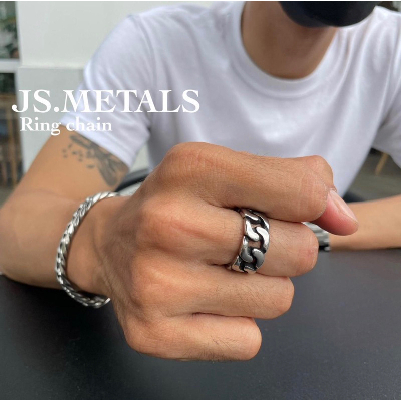 METALS แหวนโซ่ Ring Chain 10 mm. สแตนเลส316L ไม่ลอก โดนน้ำได้  ใส่ได้ทุกวัน R01-03