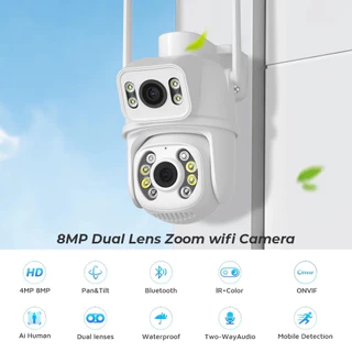 กล้องวงจรปิดแบบเลนส์คู่8MP(APP:ICSEE)4K PTZ WiFi กล้องคู่พร้อมหน้าจอคู่ Ai ตรวจจับของมนุษย์ติดตามอัตโนมัติกล้องเฝ้าระวัง