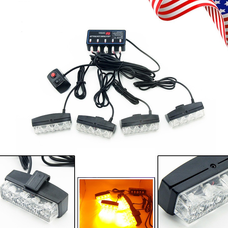 ไฟฉุกเฉิน ไฟไซเรนLED 4จุด *4ช่อ รุ่น331 สีเหลือง สีแดง สีแดง-น้ำเงิน อเนกประสงค์ 12V