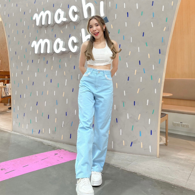 SR069 ยีนส์SARAN กระบอกลูกไม้ฟ้า