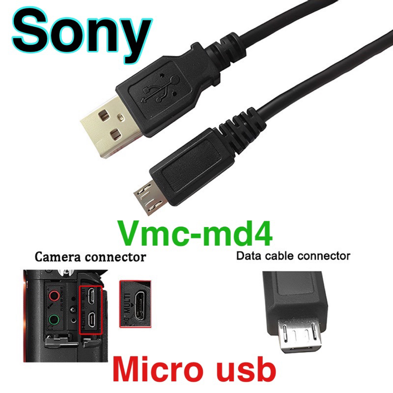Vmc-md4 สายเคเบิลข้อมูล USB สําหรับ Sony DSC-WX170 WX200 WX300 DSC-TX30 ILCE-3000 A3000 NEX-3N NEX-6L NEX-5R NEX-6