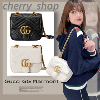 💯กุชชี่🍒Gucci💯Gucci GG Marmont Matelassé mini tote bag กระเป๋าสะพายข้างผู้หญิง/Gucci marmont ทรงสี่เหลี่ยม