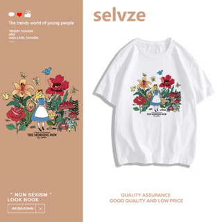 SELVZE （พร้อมส่งจากกทม มาถึงใน 3วัน）print T-shirt แขนสั้นพิมพ์ลายดอกสวยมาก T0397