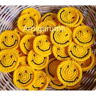 🌟พร้อมส่ง smiley crochet สไมล์ลี่ หน้ายิ้ม ไหมพรมถัก smile 5 cm.