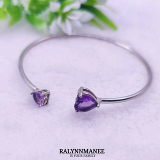 BL016 กำไลข้อมือพลอยอเมทิสต์แท้ ( Amethyst ) ตัวเรือนเงินแท้ 925 ชุบทองคำขาว