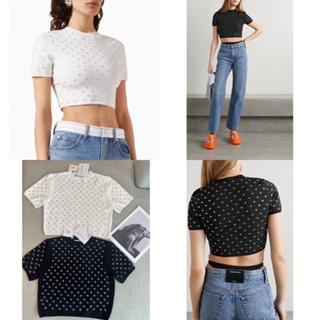 AxW crystal crop top เสื้อครอปแขนสั้น ผ้านิตไหมพรม  Valen basic store