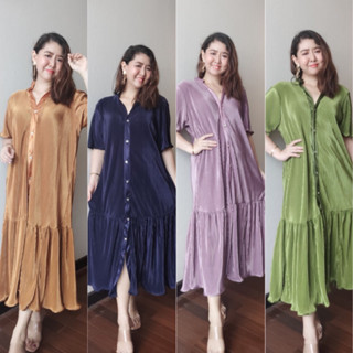 New collection b277 Fashion pleated dress แฟชั่นชุดพลีท แฟชั่นสาวอวบ ชุดใส่ออกงาน ชุดสีสุภาพ ชุดเดรสยาวออกงาน