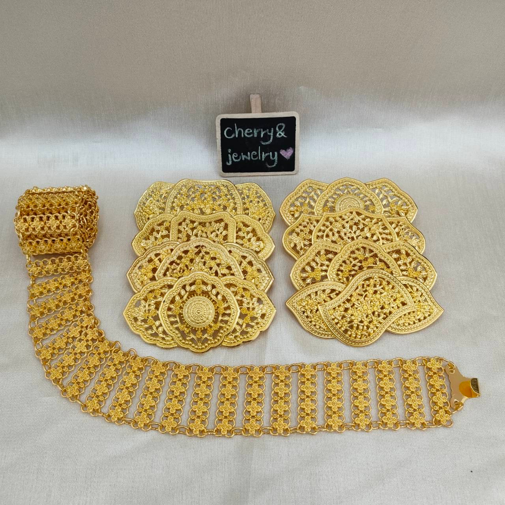 เข็มขัดชุบทอง รุ่นถอดหัวเปลี่ยนได้ ผ้าซินชุดแต่งงานพื้นเมือง ชุดไทย ลายสวยๆ สินค้าพร้อมส่ง