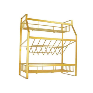 HH16-6 ชั้นวางถ้วยจาน 3 ชั้นสีทอง K4-4