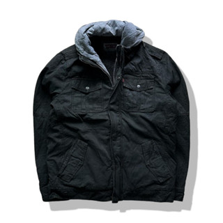 LEVIS Black Hooded Trucker Jacket รอบอก 46”