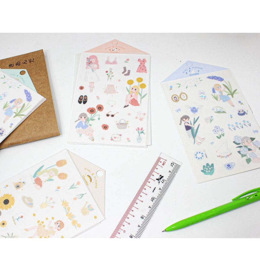 สติ๊กเกอร์เด็กผู้หญิงน่ารักๆ Girl & Flower Shine Your Life (1 ซองมี 4 แผ่น)