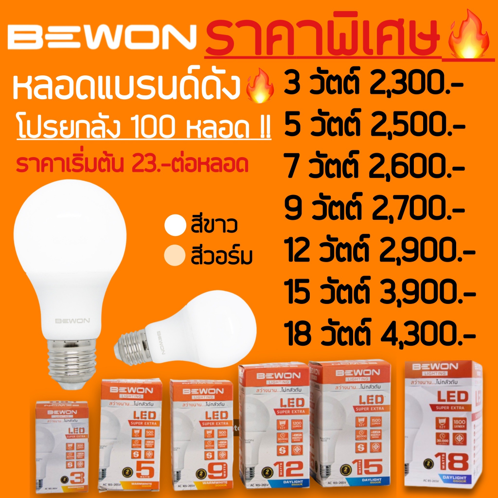 รวมVAT❗️ ลดพิเศษ!!!!! หลอดไฟ ยี่ห้อ BEWON ยกลัง100หลอด!!