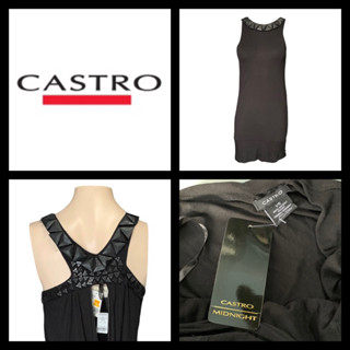 Castro ของแท้ เดรส สายคล้องคอ ปักหิน ผ้ายืด ผ้านิ่ม สีดำ