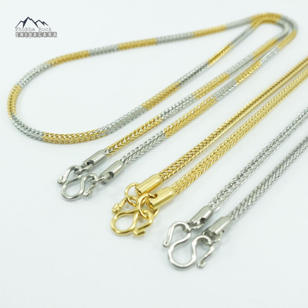 U97 ลายสี่เสา ลายถัก ขนาด 3 มม สร้อยคอ ห้อยพระ สร้อยสแตนเลสแท้ สร้อยพระ stainless necklace