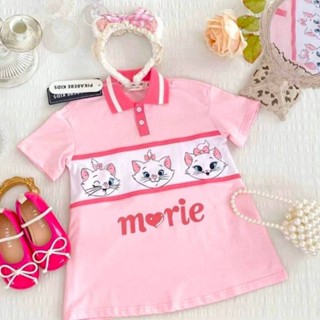 เสื้อเด็กคอปกสีชมพูสกรีนลาย Marie Cat