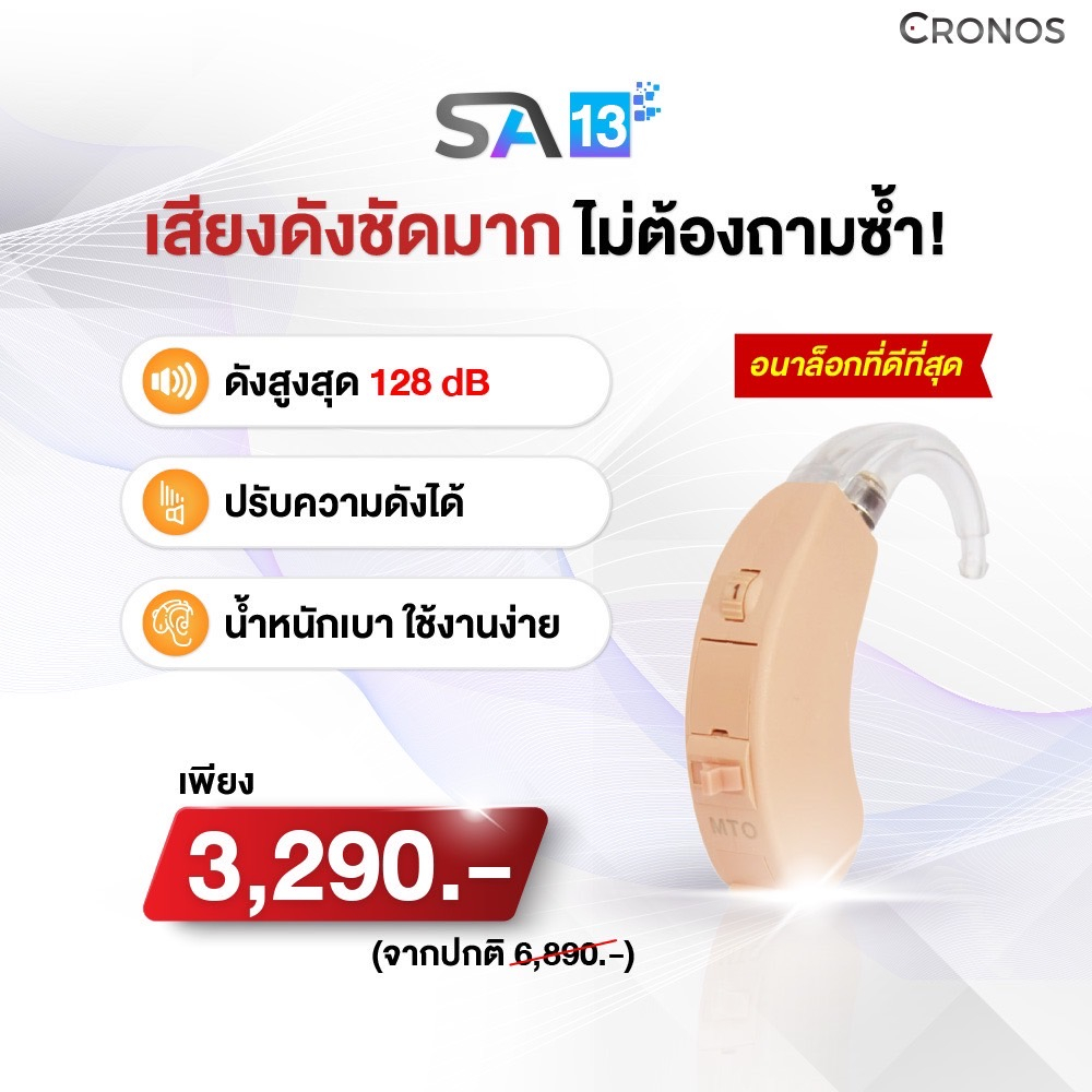 เครื่องช่วยฟังอนาล็อก CRONOS รุ่น SA13 เครื่องช่วยฟังขยายเสียง แบบคล้องหลังใบหู ปรับระดับความดังได้ ราคา ถูกที่สุด ดีลบีเคเค แกลเลอรีภาพที่ 2