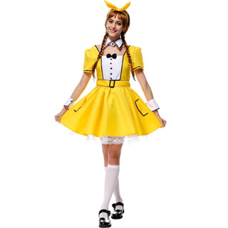 LJ7092 ชุดแม่บ้าน ชุดYellow Bow Dress Outfit Halloween 🚚ด่วนมีส่งGrabค่า