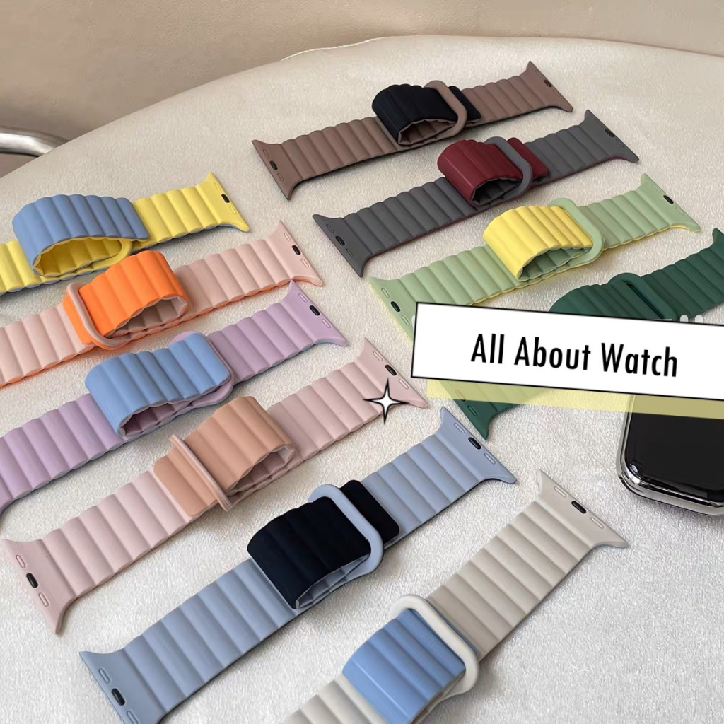 พร้อมส่ง สายนาฬิกาซิลิโคน Magnetic ใช้ได้กับ Smart Watch 8 7 6 5 4 3 2 1 Se Ultra และ Ultra8Pro Hell
