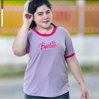 ร.13เสื้อคอกลมผ้าร่องยืดสาวอวบปักBarbie อก40-48 ยาว26