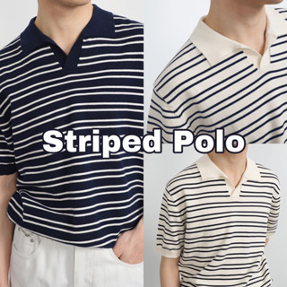 SLURBOYY STRIPED POLO เสื้อโปโลไหมพรม ไม่มีกระดุมลายทาง (SB0740)