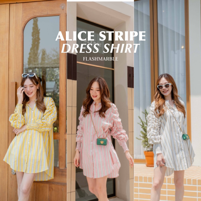 FLASHMARBLE - ALICE STRIPE DRESS #1002 เนื้อผ้าเย็น บางนิ่ม ใส่แล้วไม่ร้อน