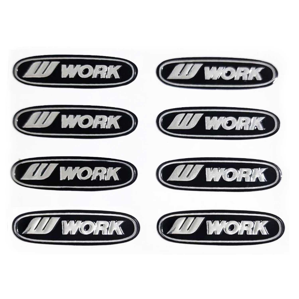 WORK เวิร์ค พื้นดำ ตัวอักษรเงิน 1ชุด 8ดวง ติดได้ 4 ล้อ สติกเกอร์สกรีน สติกเกอร์แม็ก สติกเกอร์ล้อ