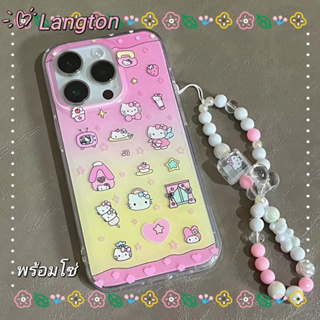 🌈Langton🌸ป้องกันการหล่น ขอบเต็ม iphone 11 14 pro max สไตล์สร้อยข้อมือ การ์ตูน Hello Kitty สีชมพู case for iPhone 12 13