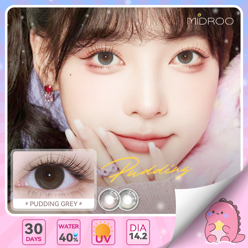 เลนส์สวีท คอนแทคเลนส์ Midroo Lens Pudding Grey/Pink Eyes ขนาดมินิ บิ๊กอาย 14.2mm