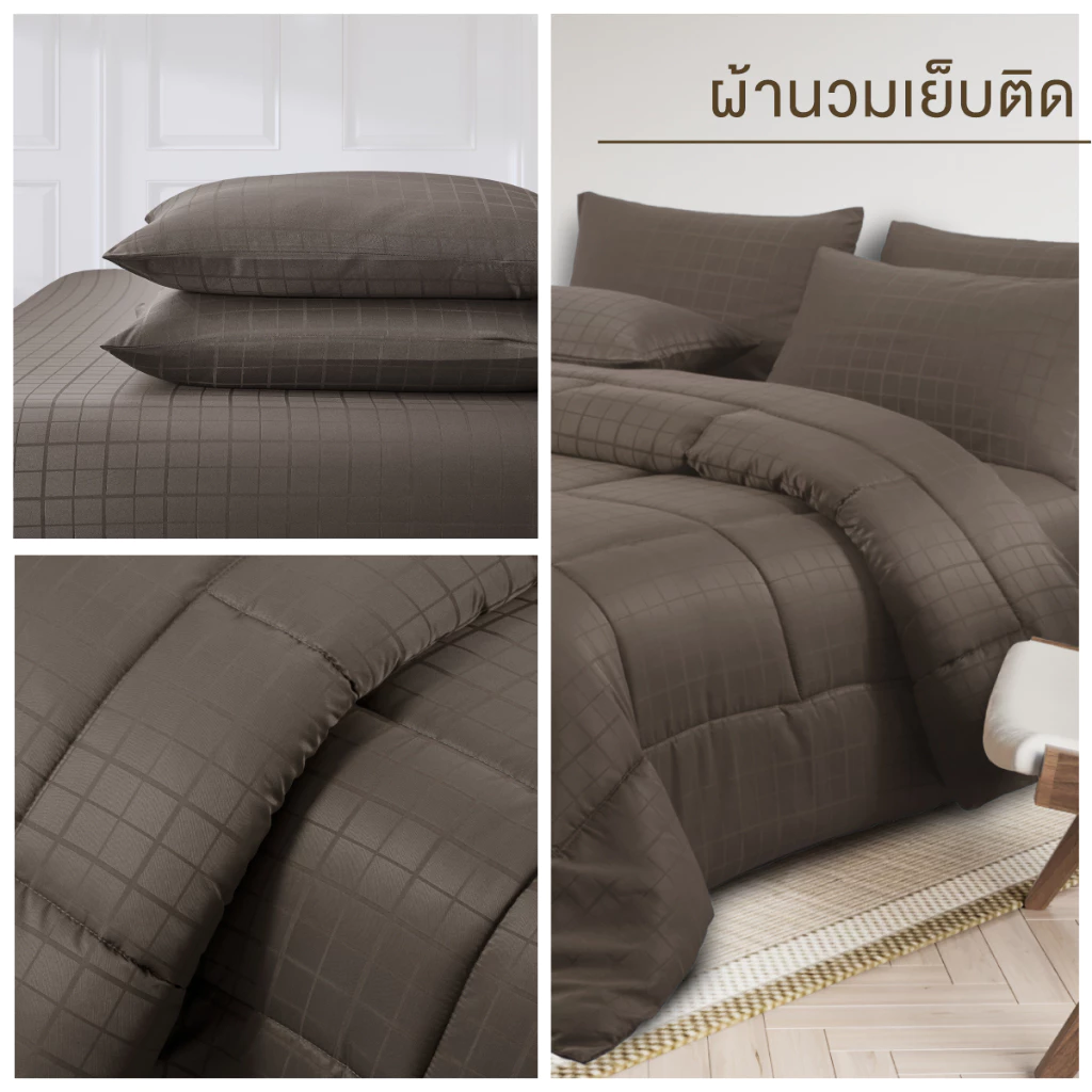 ibed ชุดผ้าปูที่นอนทอลายครบเซ็ท Softex Satin (ลายสี่เหลี่ยม) Coffee - SQUARE COLLECTION thumbnail 8