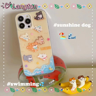 🌈Langton🌸ป้องกันการหล่น ขอบเต็ม iphone 11 14 pro max การ์ตูน ลูกสุนัข เส้นขอบโปร่งใส น่ารัก ชายทะเลcase for iPhone 12 13