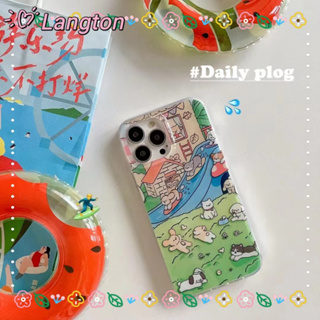 🌈Langton🌸ป้องกันการหล่น ขอบเต็ม iphone 11 14 pro max เส้นขอบโปร่งใส การ์ตูน ลูกสุนัข น่ารัก case for iPhone 12 13