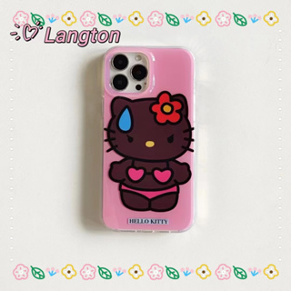 🌈Langton🌸ป้องกันการหล่น ขอบเต็ม iphone 11 14 pro max เส้นขอบโปร่งใส การ์ตูน Hello Kitty สีชมพู case for iPhone 12 13