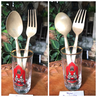 Antique Brass Cutlery ช้อนและส้อมทองเหลืองด้ามมุก ช้อนส้อมงานทองเหลืองเก่าเนื้อหนาๆ