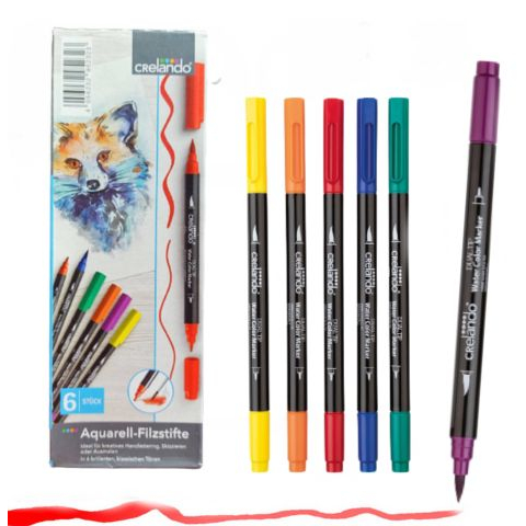 ปากกาพู่กัน 2 หัว 6 สี ปากกาสีน้ำ แพค6สี (คละสี)