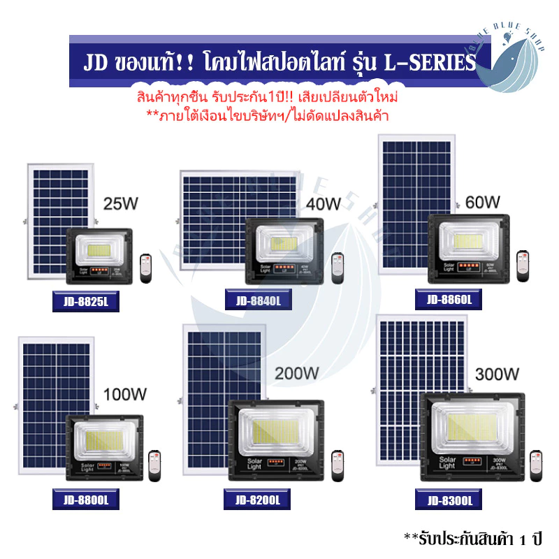 JD ของแท้!!ไฟสปอตไลท์โซล่าเซลล์ รุ่น L-SERIES 25W 40W 60W 100W 200W 300W กันน้ำ IP67
