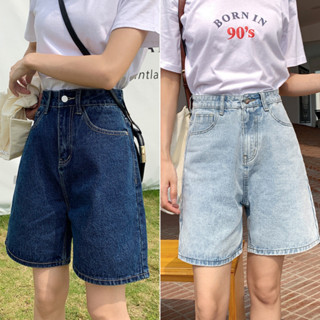 💛shorts/jeans💛กางเกงยีนส์ทรงกระบอกสามส่วน เอวสูง เก็บทรงสวย สไตล์วินเทจ