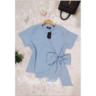 PLOYLY CLOSET | Arielle Bow เสื้อผูกโบว์ด้านข้าง คอวี เสื้อออฟฟิศสีสุภาพ ใส่งานแต่ง เสื้อทำงานผู้หญิง