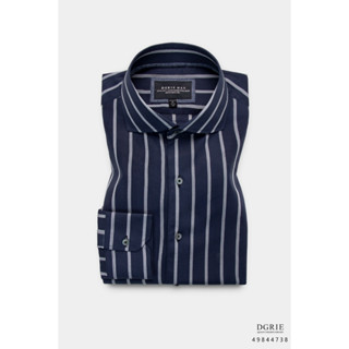 Navy N/G 2Tone Chalk stripe Fancy shirt - เสื้อเชิ้ตสีกรมลายทาง