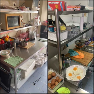 โต๊ะสแตนเลส ขนาดเล็ก เกรด201 พร้อมชั้นวาง ชั้นวางโต๊ะ Stainless Steel Table with shelf