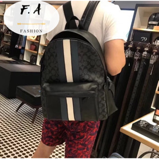 U.S OUTLET coach แท้  ถุง Stripe Colorblocking Backpack ผู้ชาย ความจุขนาดใหญ่ กระเป๋าเดินทาง กระเป๋านักเรียน 26066