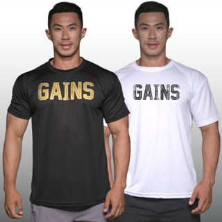 GAINS เสื้อยืดแขนสั้นผู้ชาย Men’s Gym Workout Bodybuilding Muscle T-Shirt